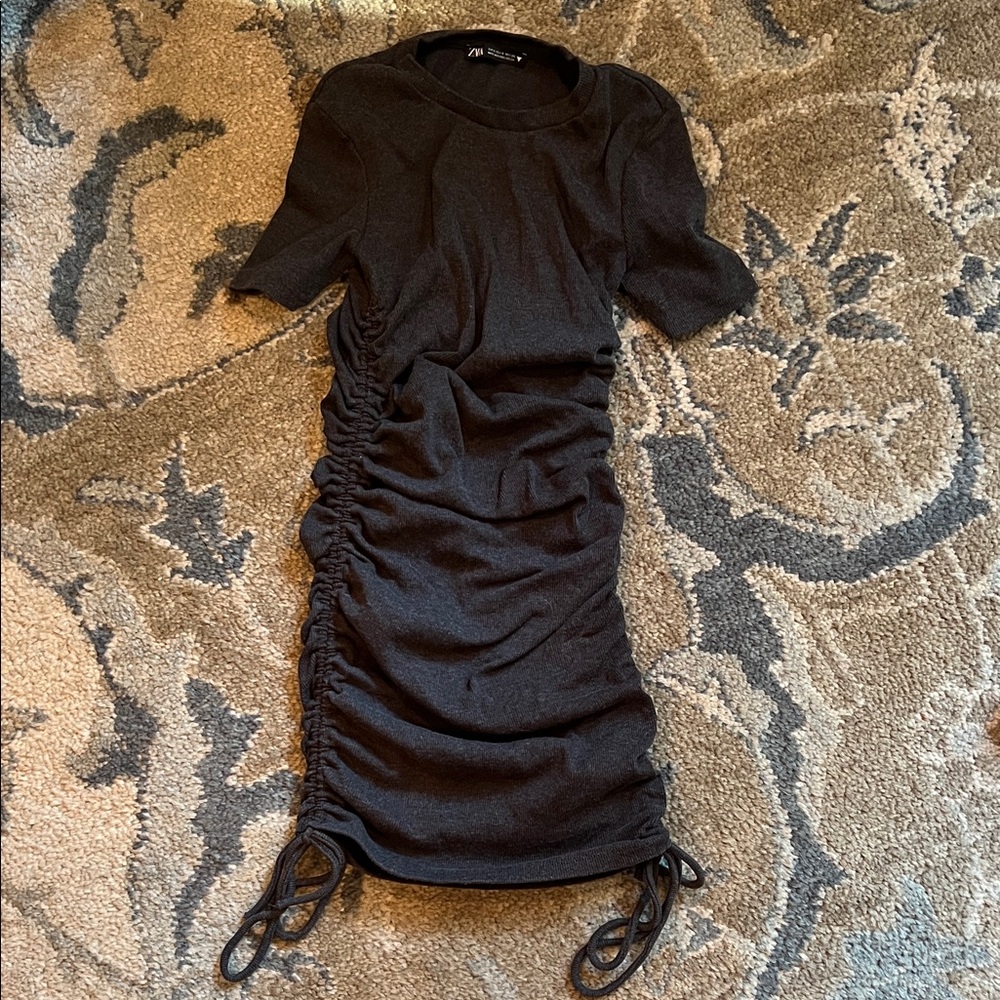 Zara Black Asymmetrical Ruched Dress